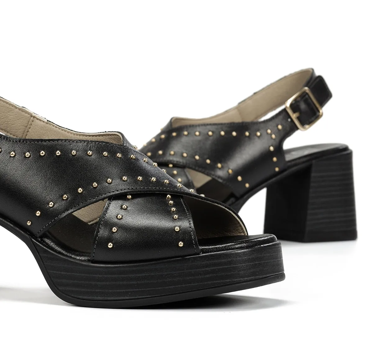 Fluchos Diamond D9333 sandali donna neri tacco largo
