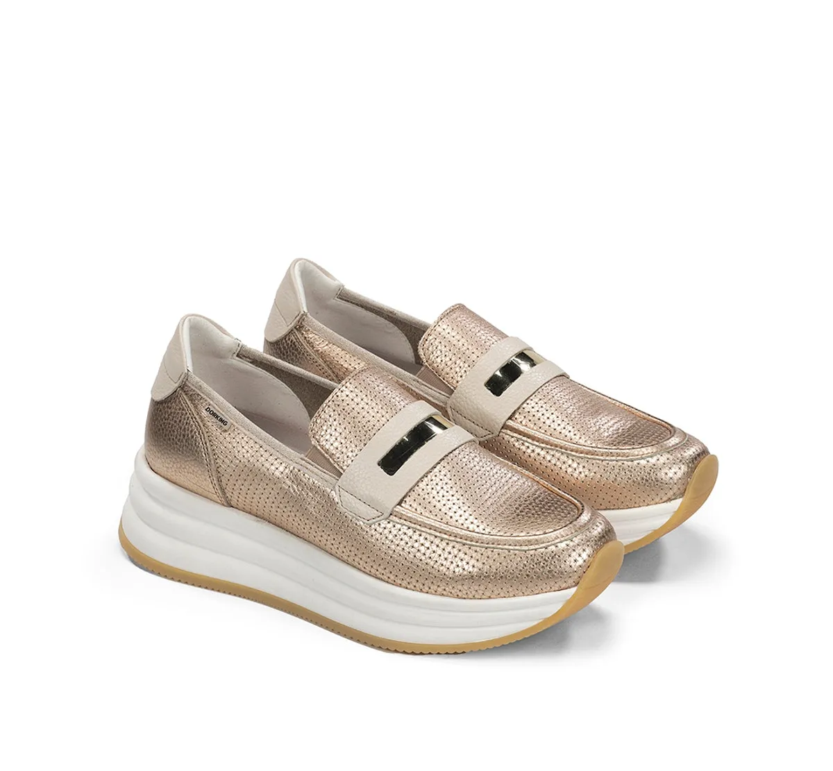 Fluchos Draz D9243 mocassini donna oro con zeppa