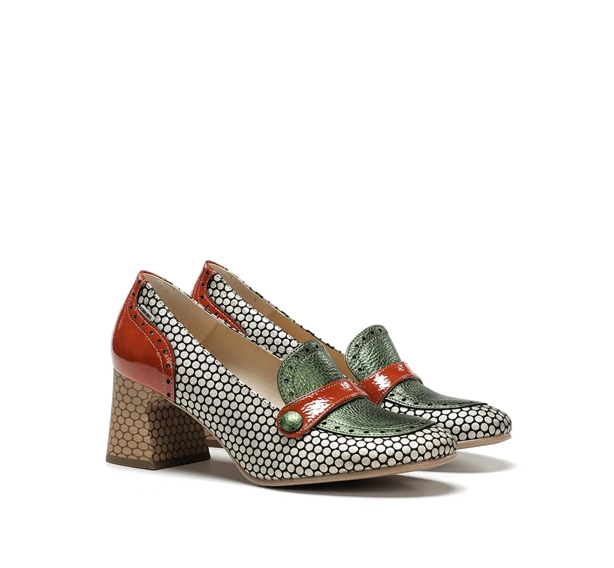 Fluchos Daci D9676 mocassini donna verdi tacco geometrico