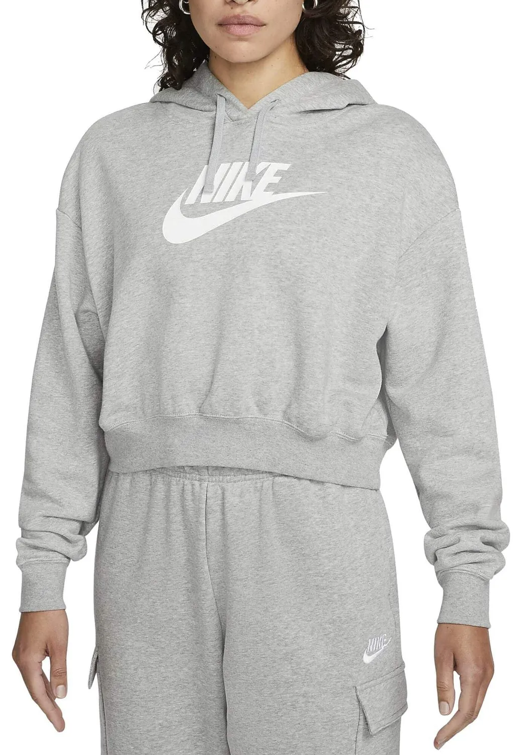 Nike NSW Club Fleece GX Crop felpa donna L nera cappuccio