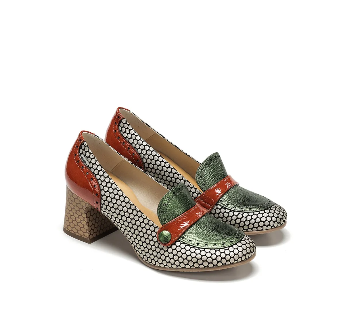 Fluchos Daci D9676 mocassini donna verdi tacco geometrico
