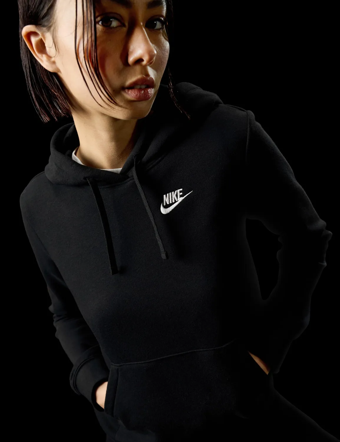 Nike Club Fleece Std Po Hdy felpa cappuccio donna Black White