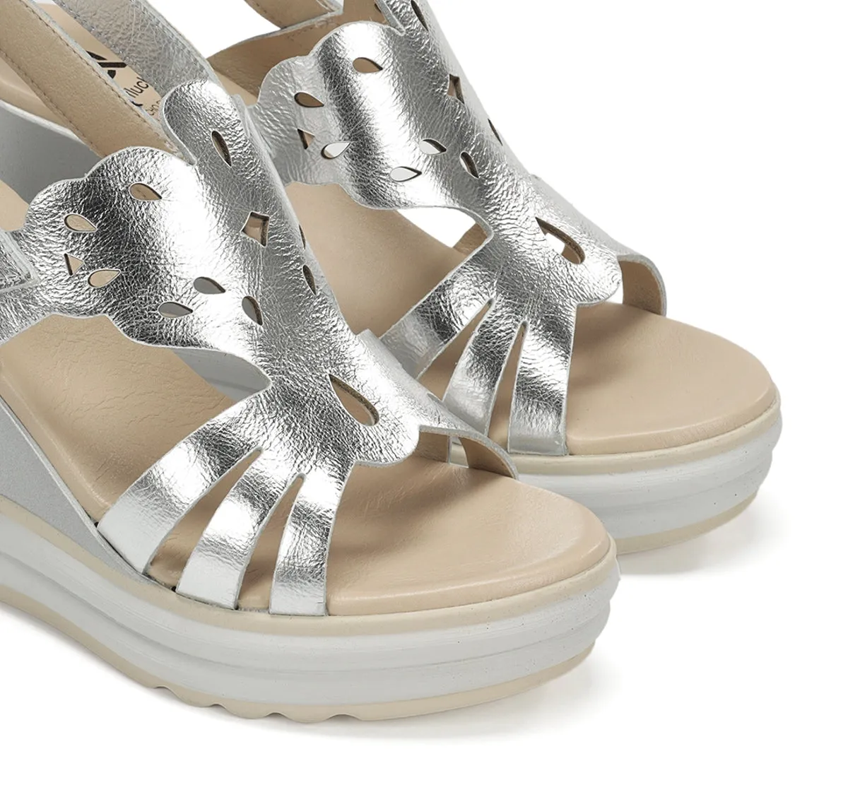 Fluchos Diane D9697 sandali donna argento zeppa alta