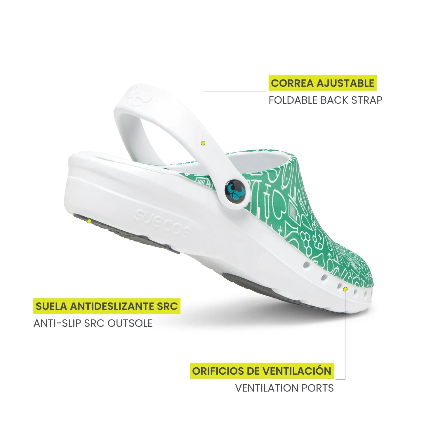 Suecos Oden+ Green Print zoccoli verdi sanitari