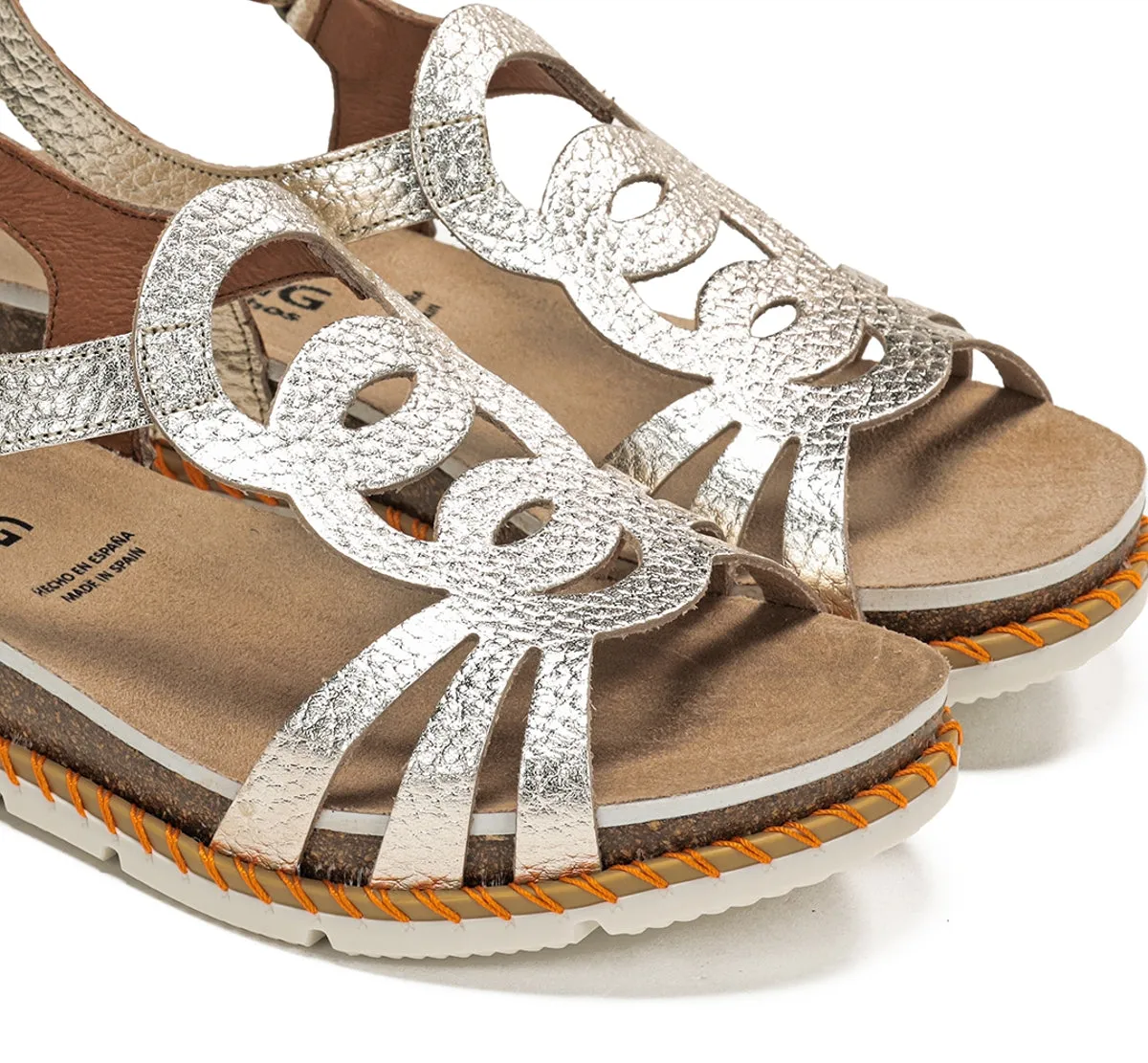 Fluchos Sport D9322 Sandali Donna Oro Chiusura Velcro