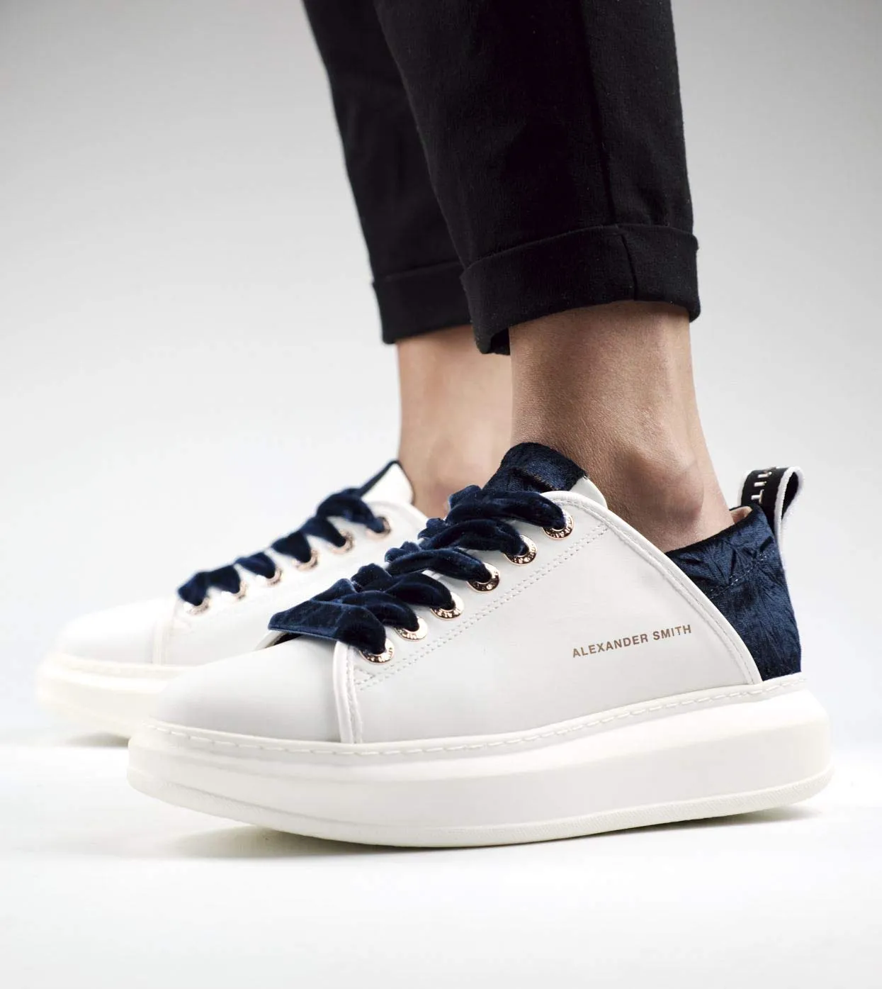 Alexander Smith Wembley White Blue sneakers donna plateau