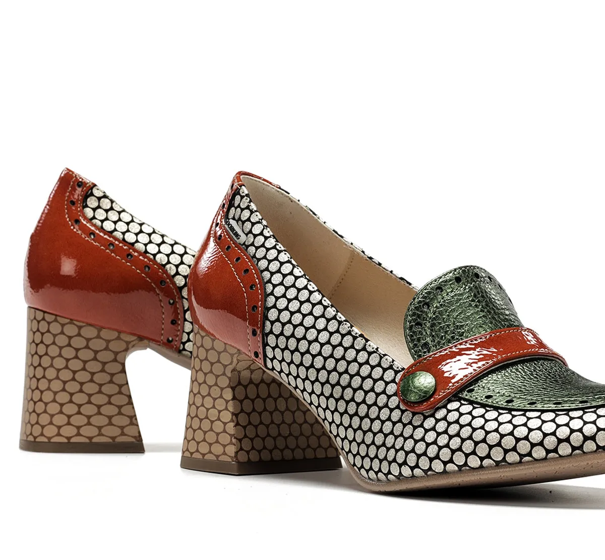 Fluchos Daci D9676 mocassini donna verdi tacco geometrico