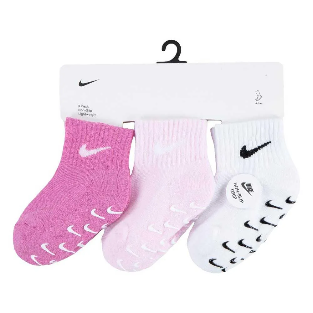 Nike 3pk Gripper Qtr calzini bambini rosa 3 paia cotone