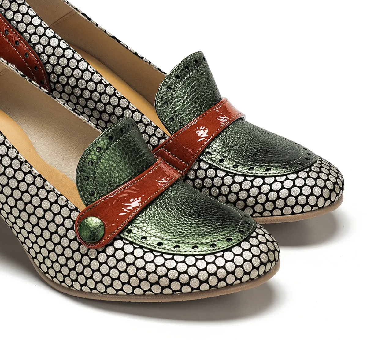 Fluchos Daci D9676 mocassini donna verdi tacco geometrico