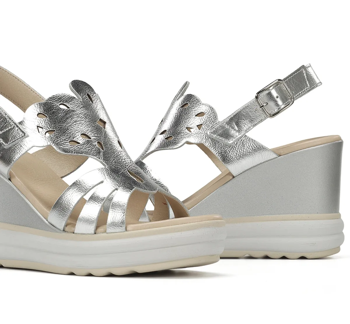 Fluchos Diane D9697 sandali donna argento zeppa alta