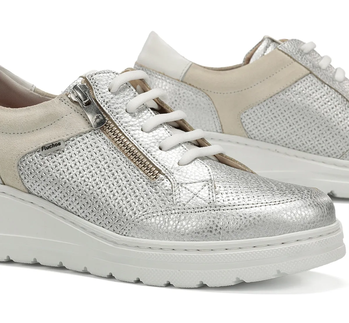 Fluchos Aqua F2173 sneakers argento donna con zeppa