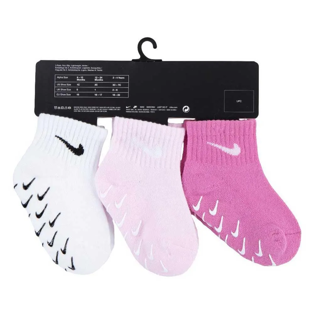 Nike 3pk Gripper Qtr calzini bambini rosa 3 paia cotone