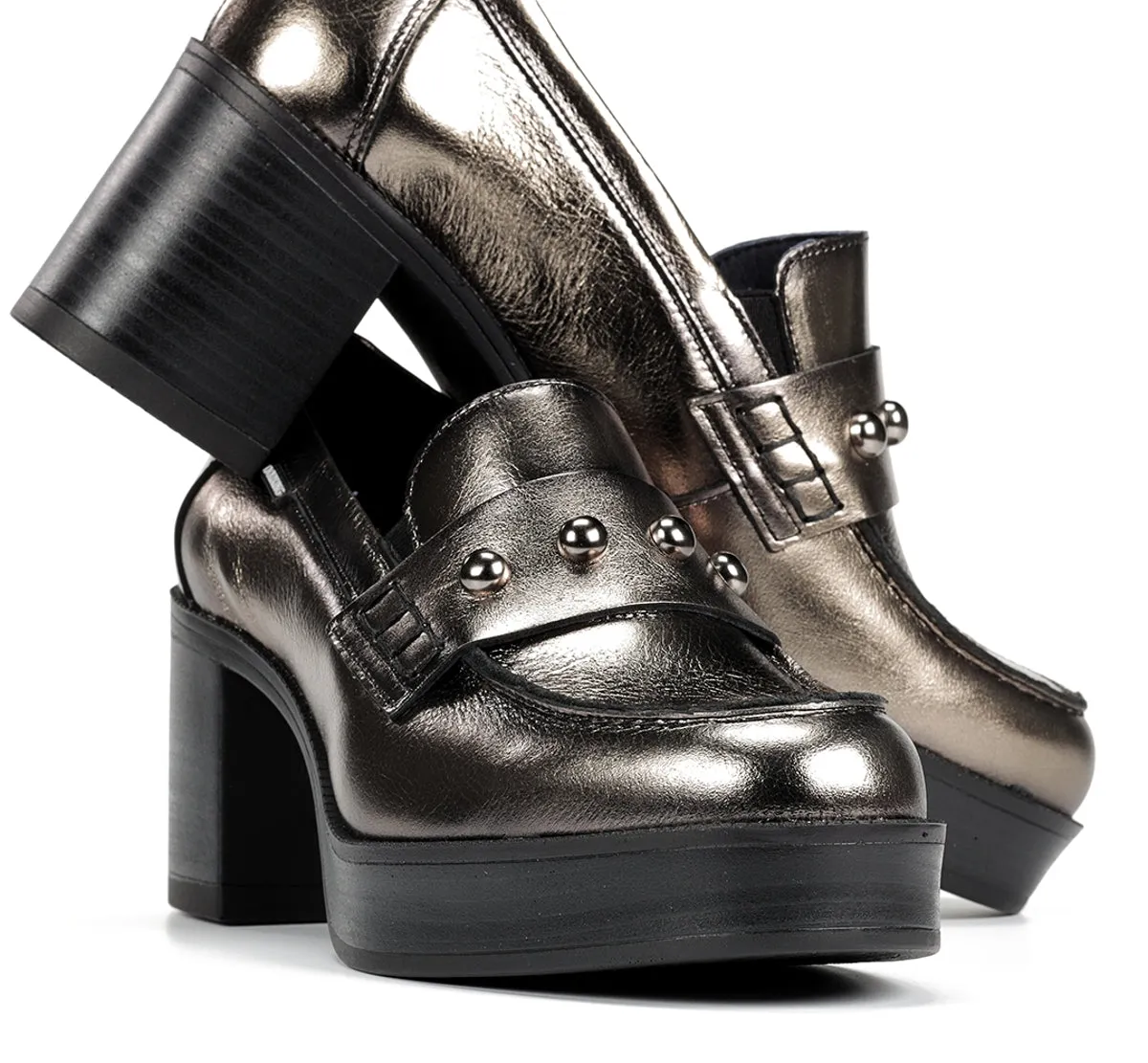 Fluchos Bowy D9586 mocassini donna argento tacco