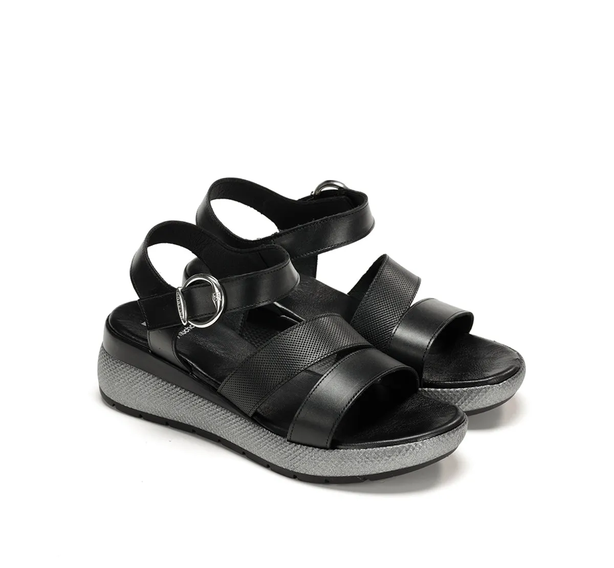 Fluchos Ever D9313 sandalo donna nero fibbia