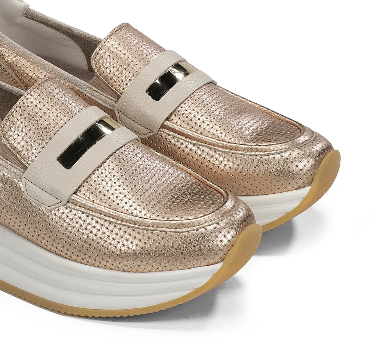 Fluchos Draz D9243 mocassini donna oro con zeppa